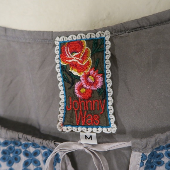 Johnny‎ Was Silk Gray Floral Tunic Top Semi Sheer Boho Oversized Long Sleeve - Picture 4 of 8